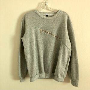 Jing Yi Gray Chest Zipper Crewneck Sweatshirt